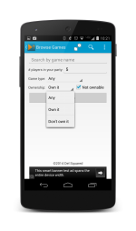 Browse games filters screen